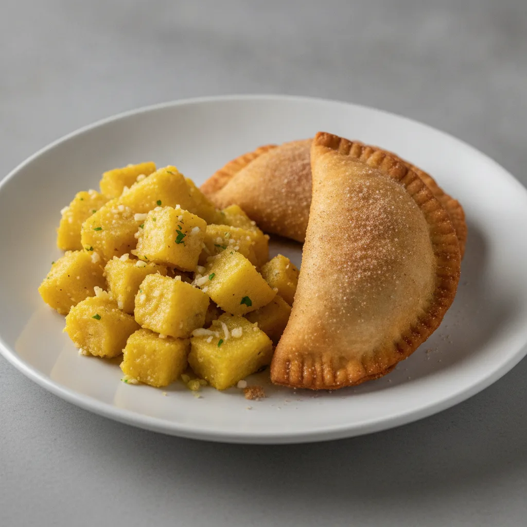 2 Peach Cobbler Empanada with Yuca Al Mojo