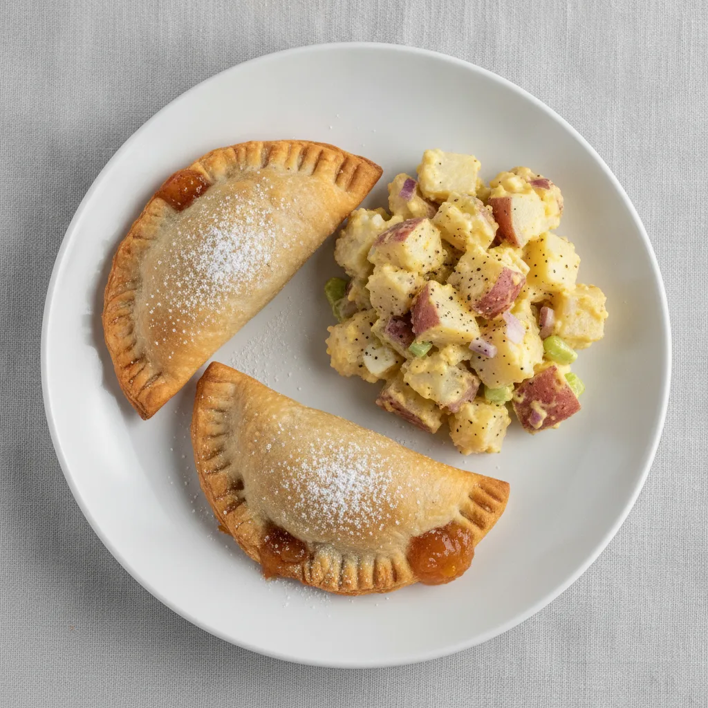 2 Peach Cobbler Empanada with Papi's Potato Salad