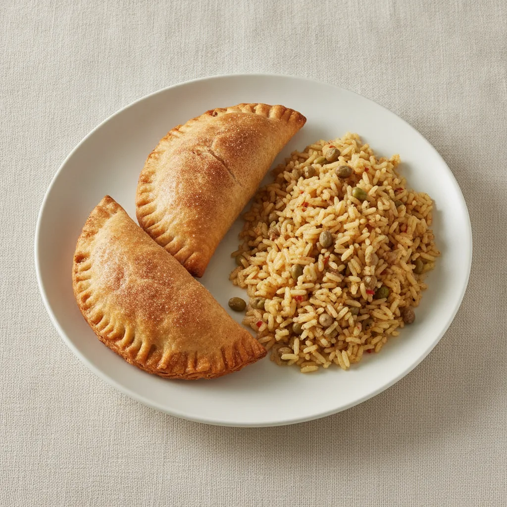 2 Peach Cobbler Empanada with Arroz Con Gandules