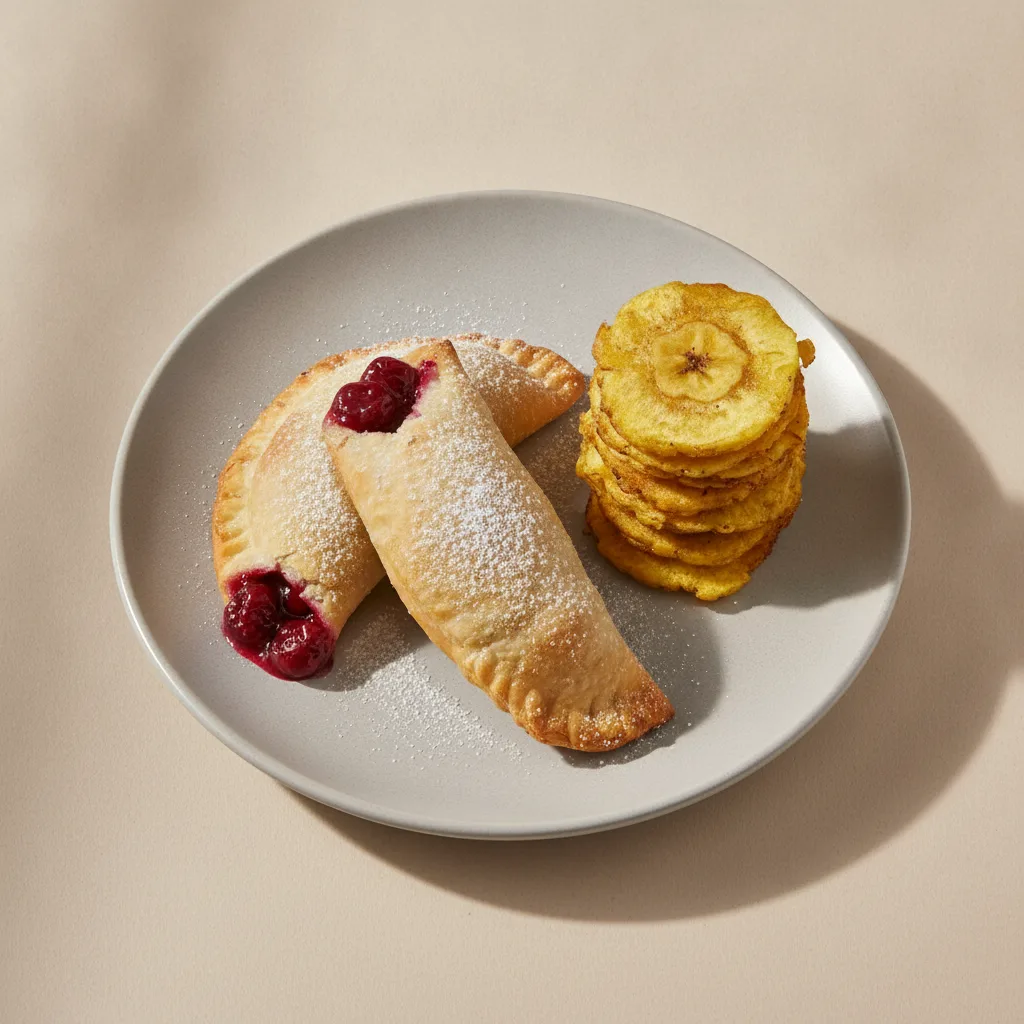 2 Cherry Pie Empanadas with Tostones