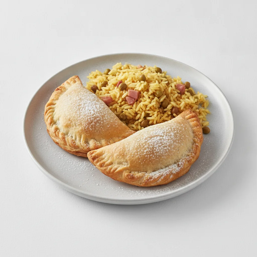 2 Cherry Pie Empanadas with Arroz Con Gandules