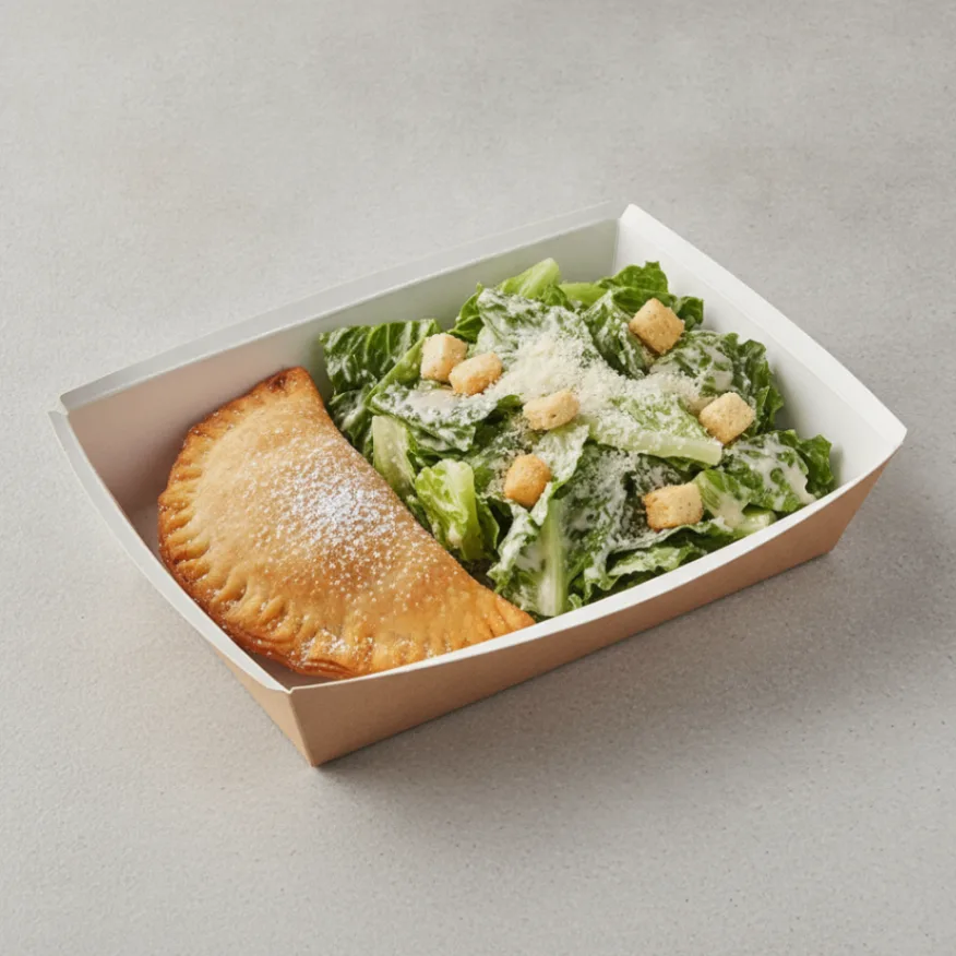 Peach Cobbler Empanada with Caesar Salad
