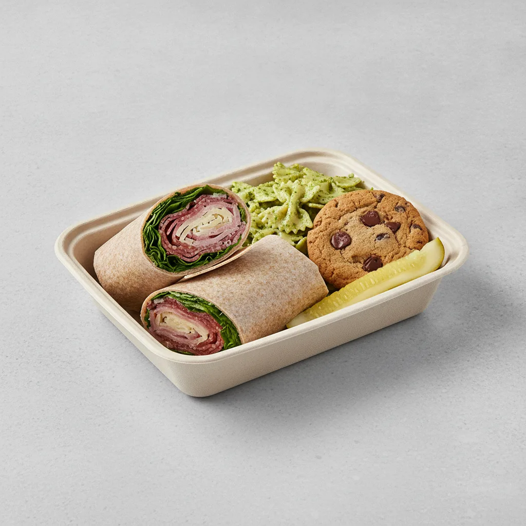 Tuscan Italian Wrap Box Lunch with Pesto Bowtie Pasta Salad