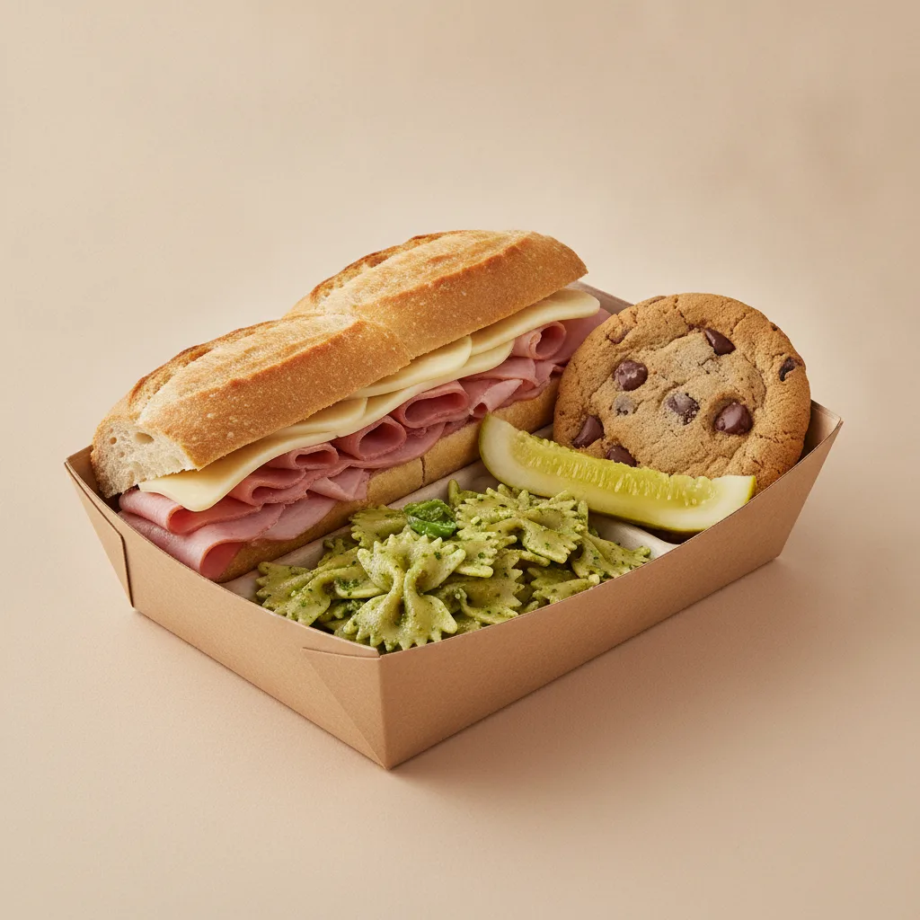 Slim 1 - Ham & Cheese Box Lunch with Pesto Bowtie Pasta Salad