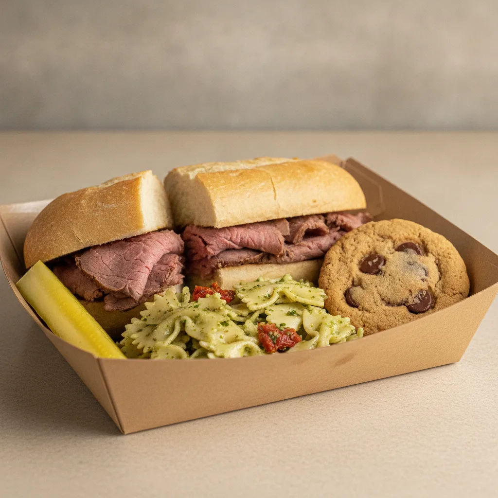 Slim 2 - Roast Beef Box Lunch with Pesto Bowtie Pasta Salad