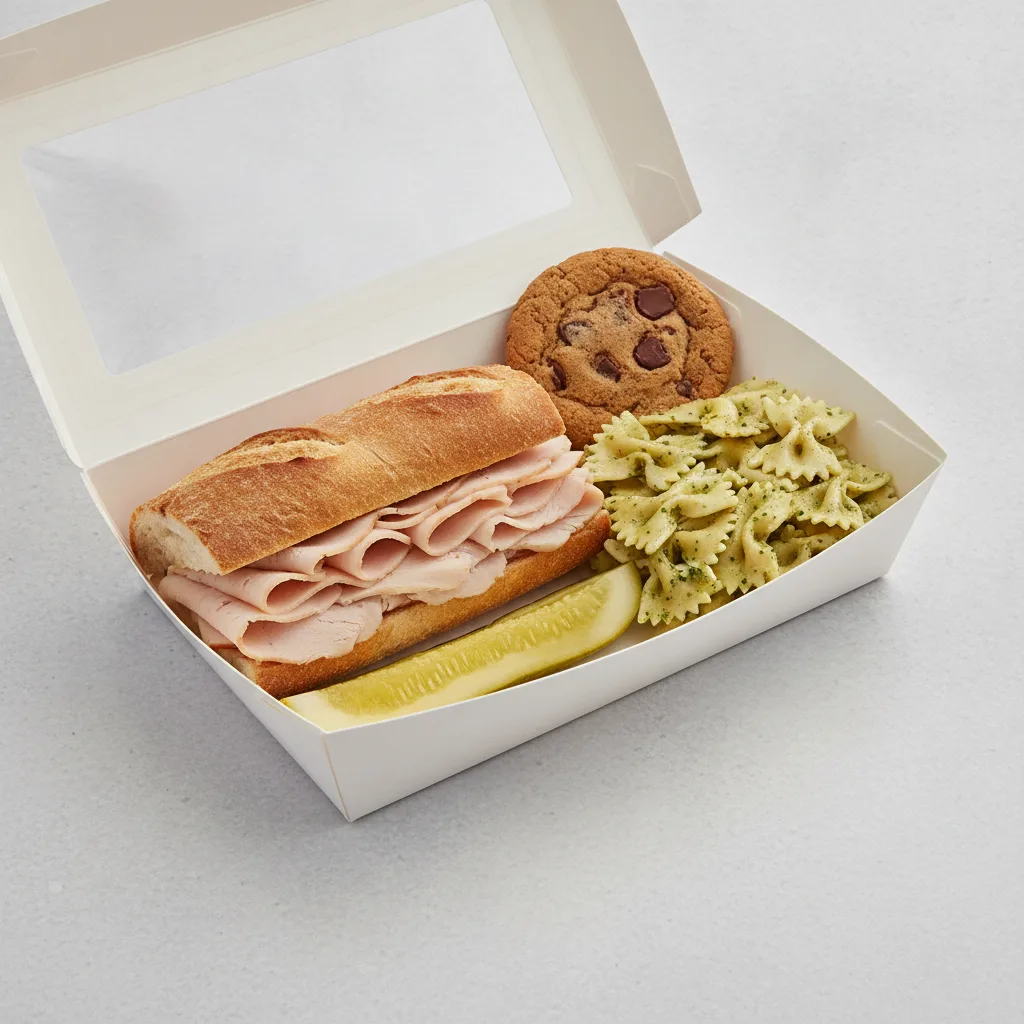 Slim 4 - Turkey Breast Box Lunch with Pesto Bowtie Pasta Salad