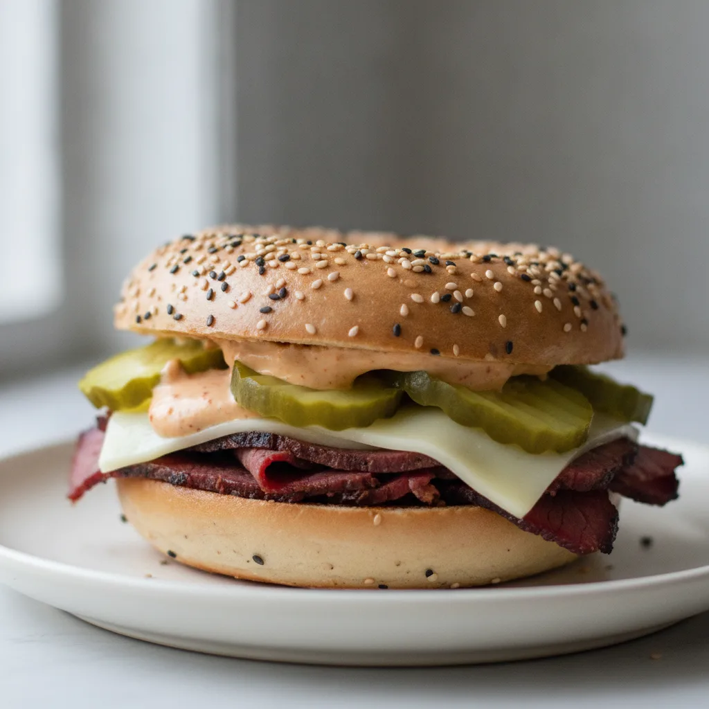 Brisket and Pickles Bagel (Everything Bagel) Brisket and Pickles Bagel (Everything Bagel)