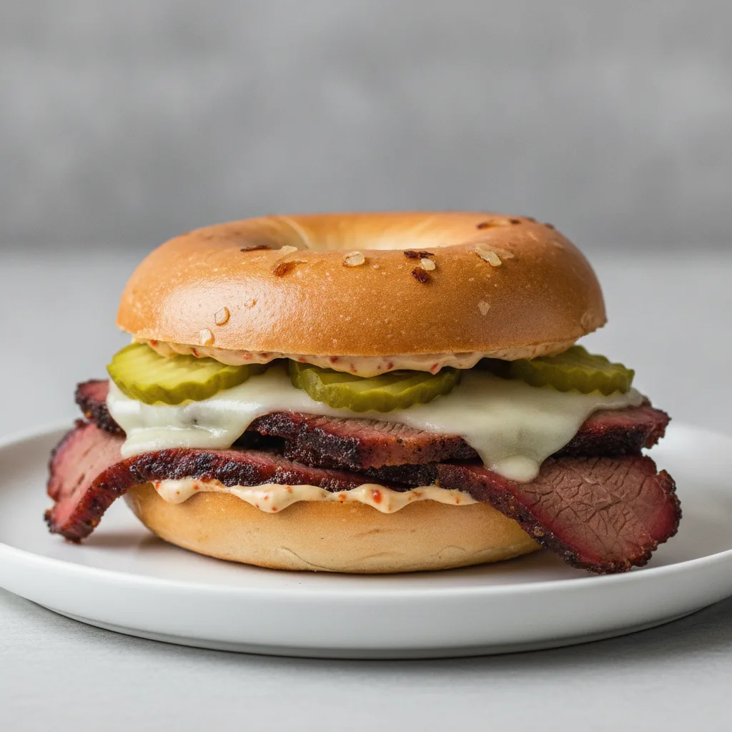 Brisket and Pickles Bagel (Onion Bagel) Brisket and Pickles Bagel (Onion Bagel)