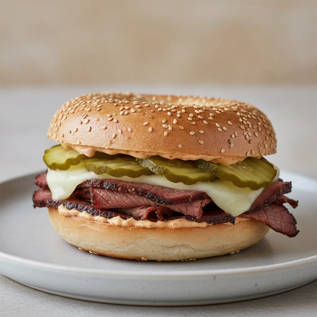 Brisket and Pickles Bagel (Sesame Bagel) Brisket and Pickles Bagel (Sesame Bagel)