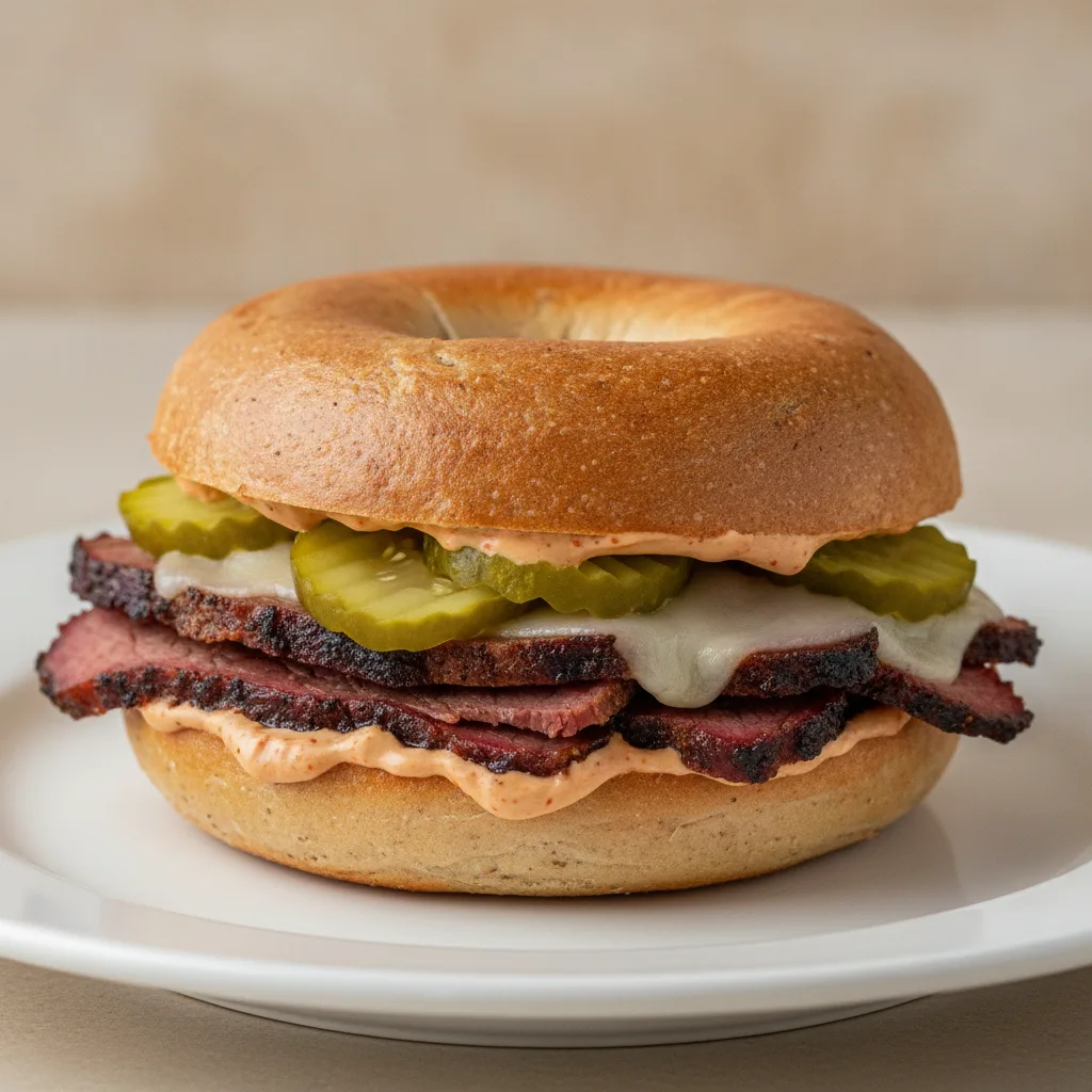 Brisket and Pickles Bagel (Gluten Free Bagel) Brisket and Pickles Bagel (Gluten Free Bagel)