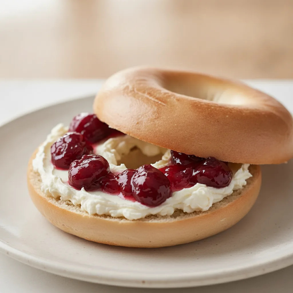 Cream Cheese and Jam Bagel (Plain Bagel, Cream Cheese, Cherry Jam) Cream Cheese and Jam Bagel (Plain Bagel, Cream Cheese, Cherry Jam)