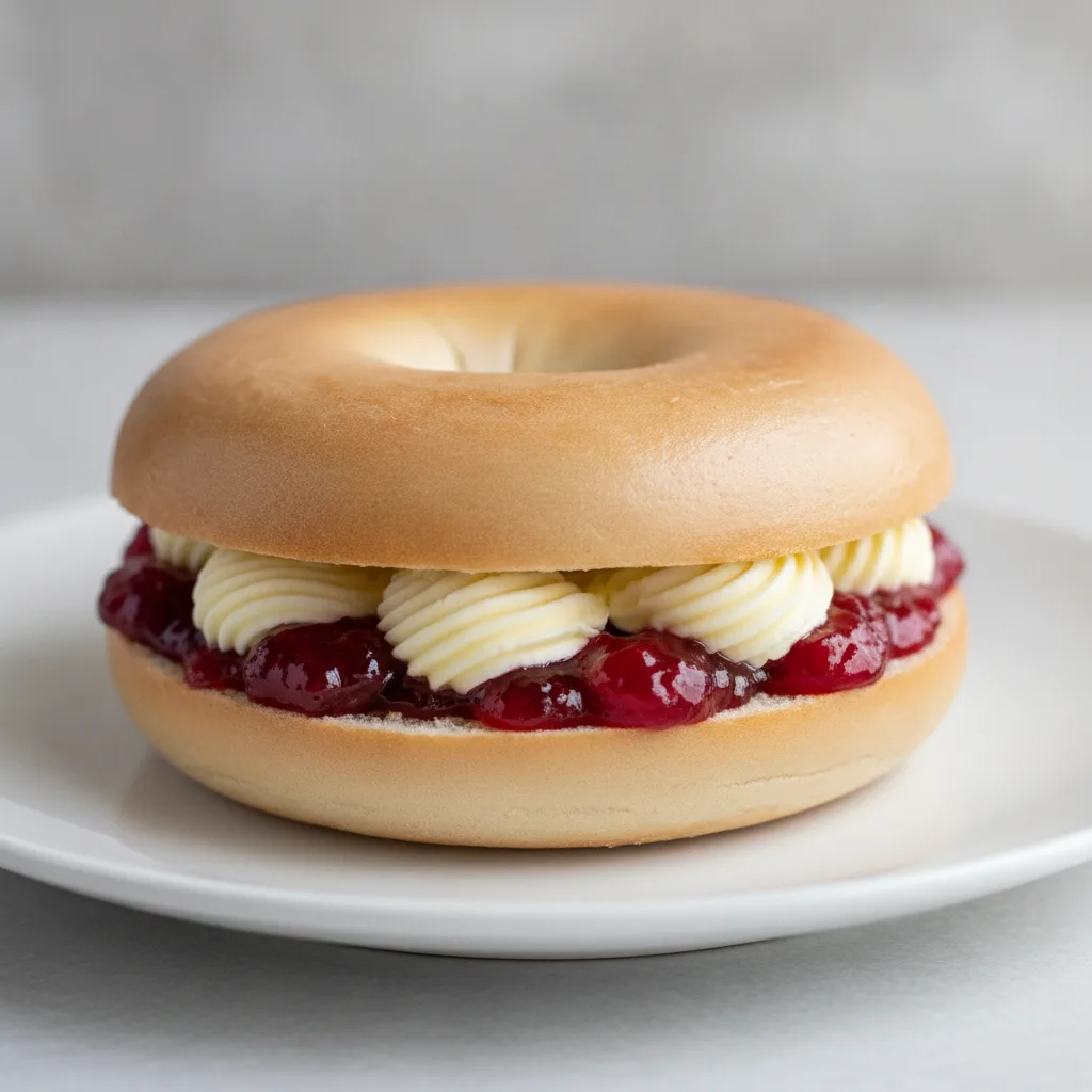 Butter and Jam Bagel (Plain Bagel, Whipped Butter, Cherry Jam) Butter and Jam Bagel (Plain Bagel, Whipped Butter, Cherry Jam)