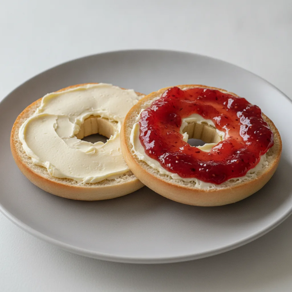 Butter and Jam Bagel (Plain Bagel, Whipped Butter, Strawberry Jam) Butter and Jam Bagel (Plain Bagel, Whipped Butter, Strawberry Jam)