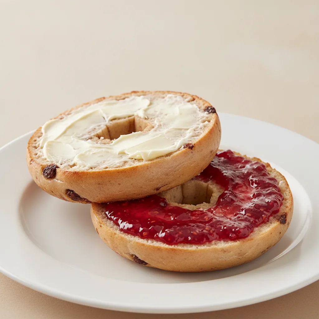 Butter and Jam Bagel (Cinnamon Raisin Bagel, Whipped Butter, Raspberry Jam) Butter and Jam Bagel (Cinnamon Raisin Bagel, Whipped Butter, Raspberry Jam)