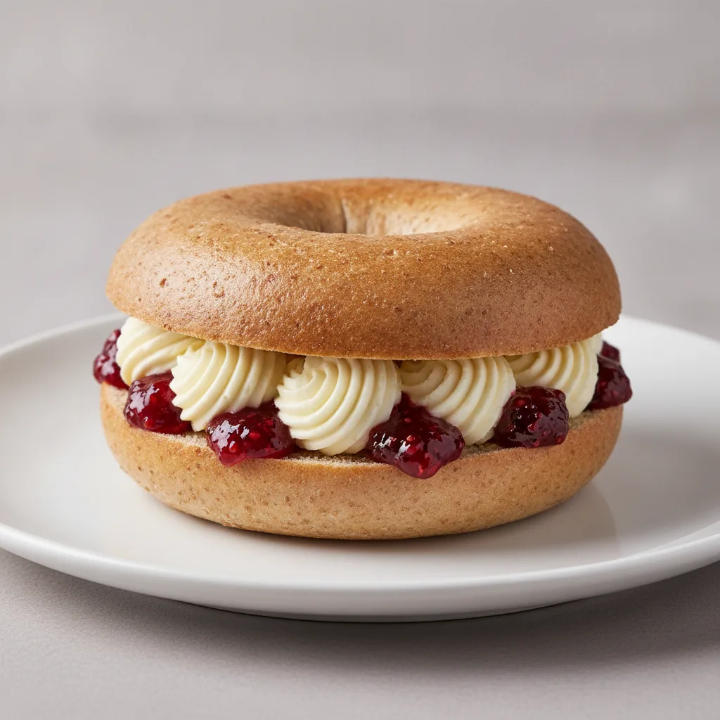 Butter and Jam Bagel (Whole Wheat Bagel, Whipped Butter, Raspberry Jam) Butter and Jam Bagel (Whole Wheat Bagel, Whipped Butter, Raspberry Jam)