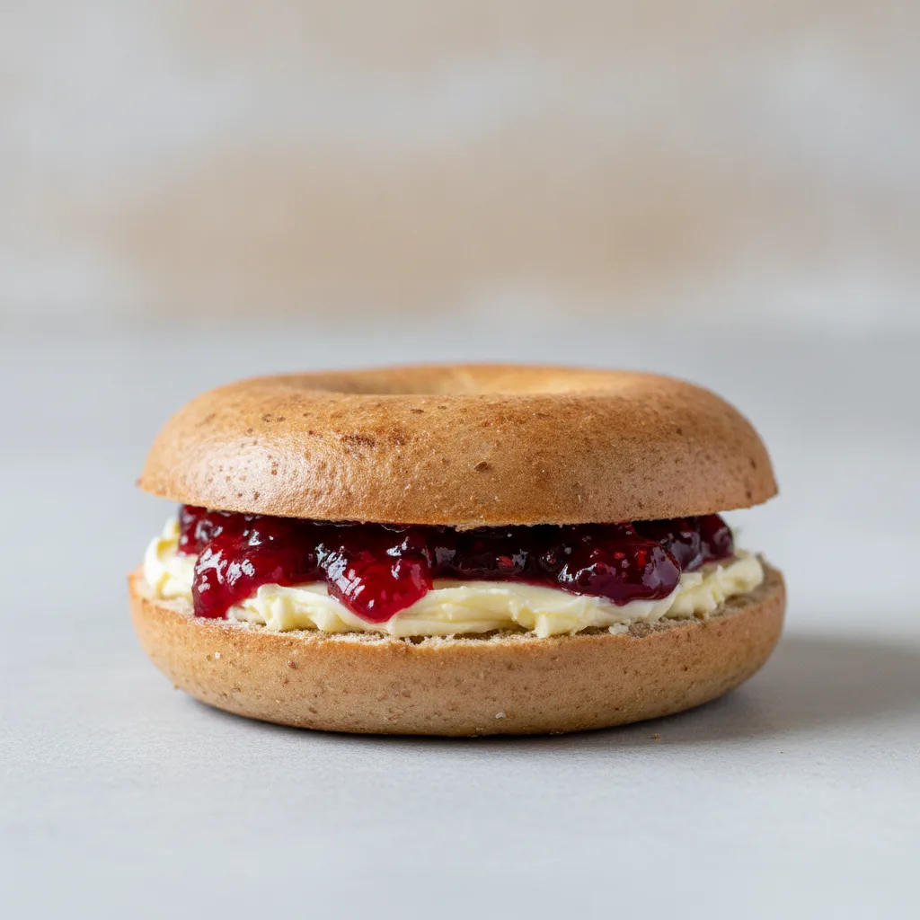 Butter and Jam Bagel (Whole Wheat Bagel, Whipped Butter, Cherry Jam) Butter and Jam Bagel (Whole Wheat Bagel, Whipped Butter, Cherry Jam)