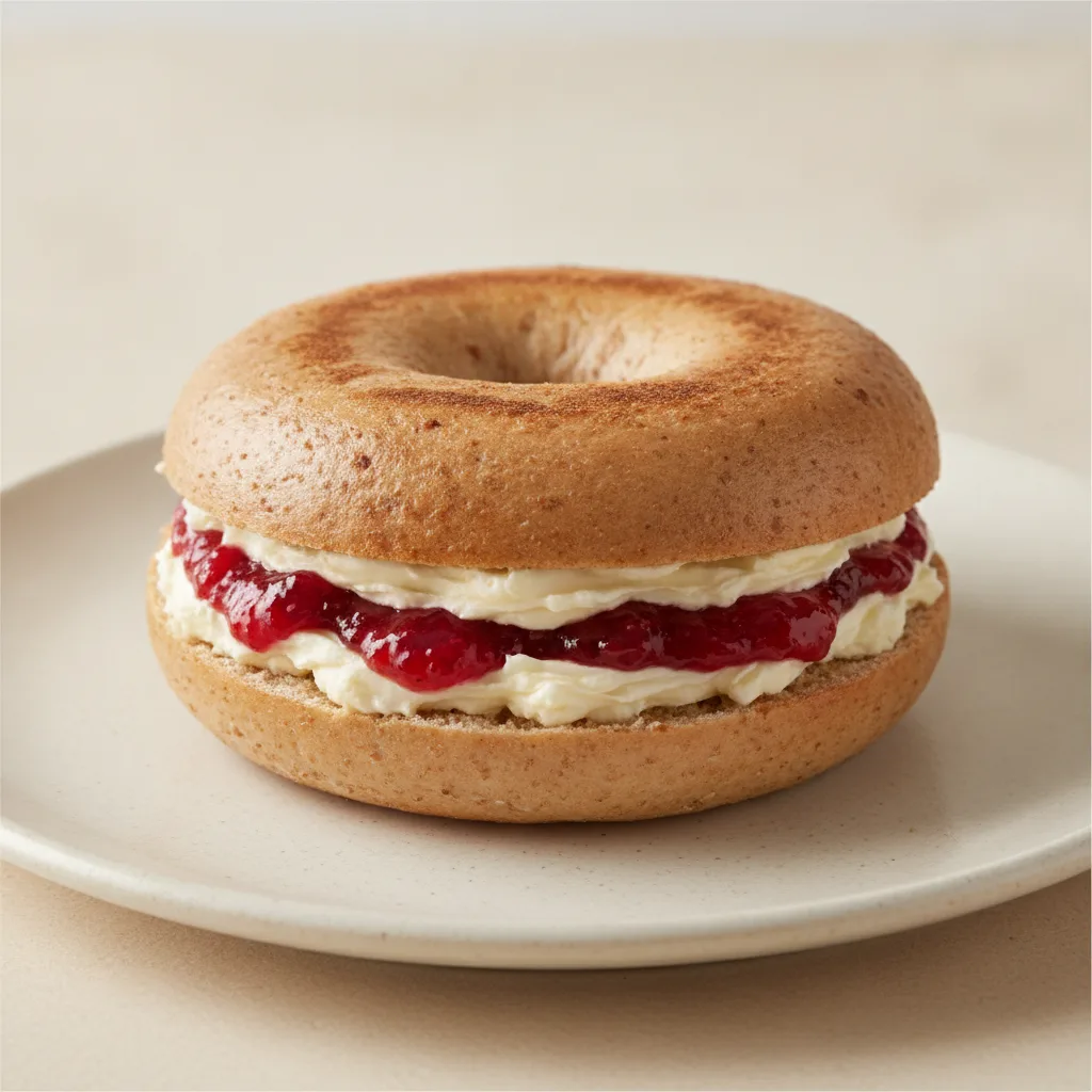 Butter and Jam Bagel (Whole Wheat Bagel, Whipped Butter, Strawberry Jam) Butter and Jam Bagel (Whole Wheat Bagel, Whipped Butter, Strawberry Jam)