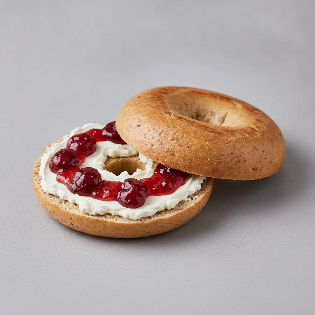 Cream Cheese and Jam Bagel (Gluten Free Bagel, Cream Cheese, Cherry Jam) Cream Cheese and Jam Bagel (Gluten Free Bagel, Cream Cheese, Cherry Jam)