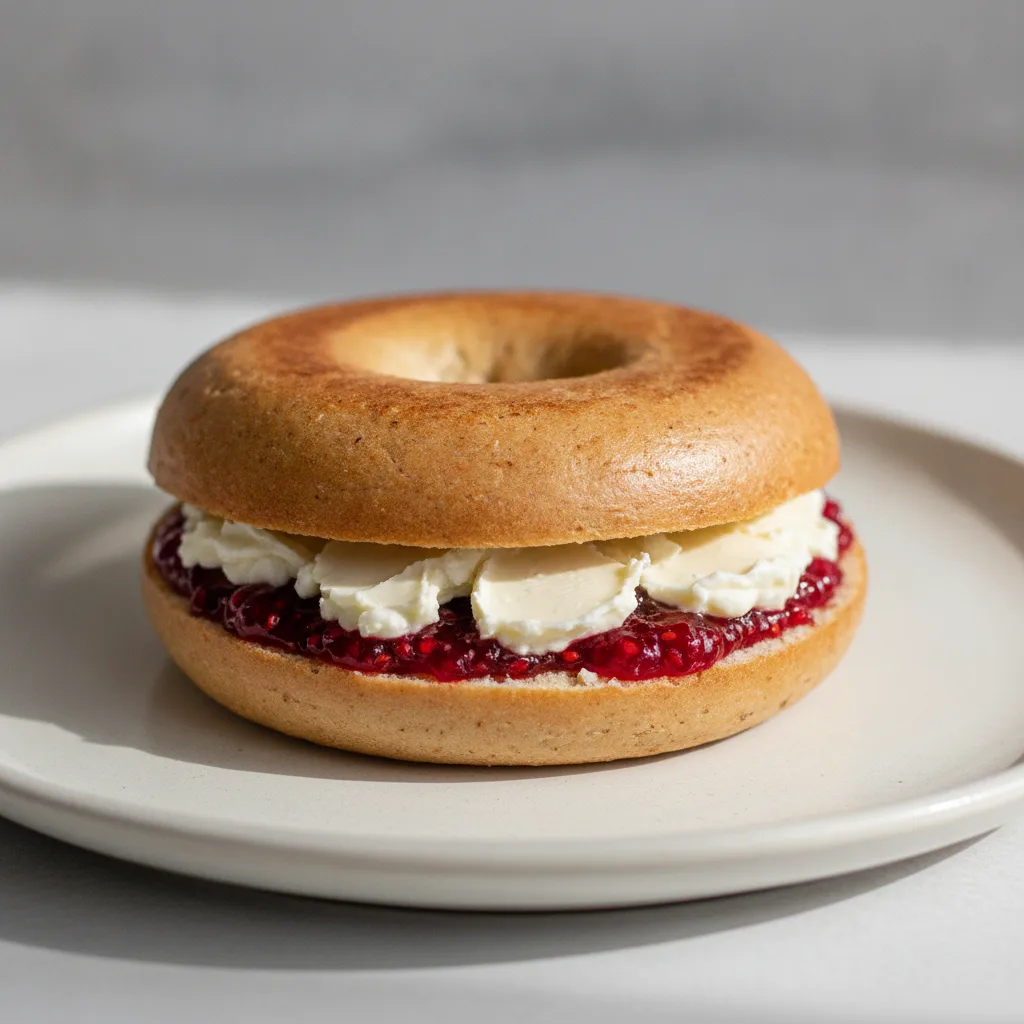 Butter and Jam Bagel (Gluten Free Bagel, Whipped Butter, Raspberry Jam) Butter and Jam Bagel (Gluten Free Bagel, Whipped Butter, Raspberry Jam)