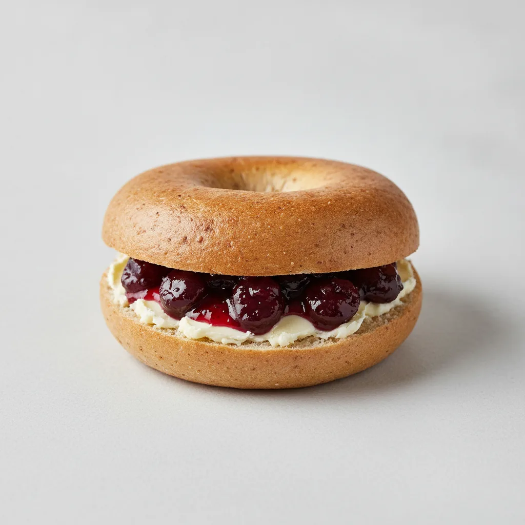 Butter and Jam Bagel (Gluten Free Bagel, Whipped Butter, Cherry Jam) Butter and Jam Bagel (Gluten Free Bagel, Whipped Butter, Cherry Jam)