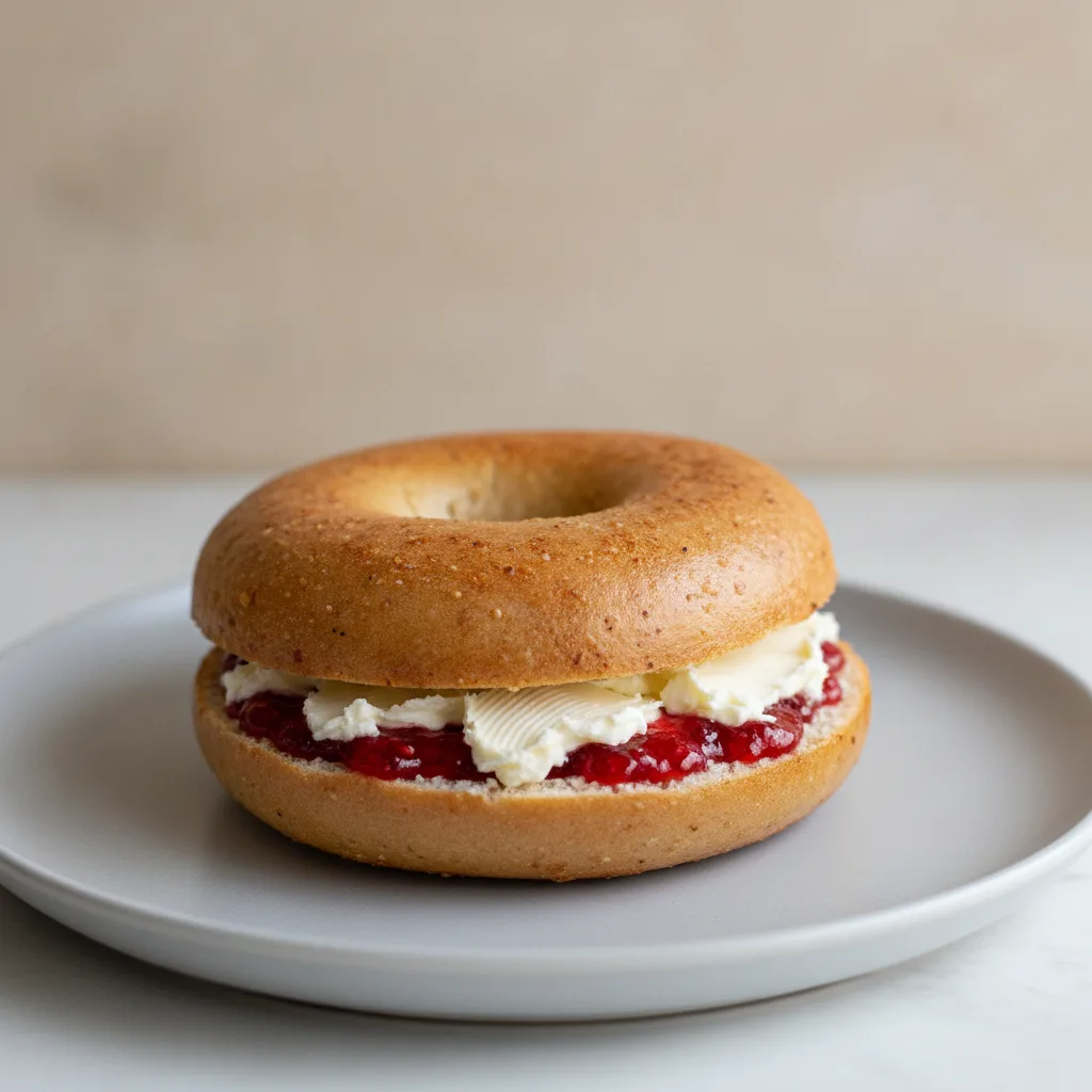 Butter and Jam Bagel (Gluten Free Bagel, Whipped Butter, Strawberry Jam) Butter and Jam Bagel (Gluten Free Bagel, Whipped Butter, Strawberry Jam)