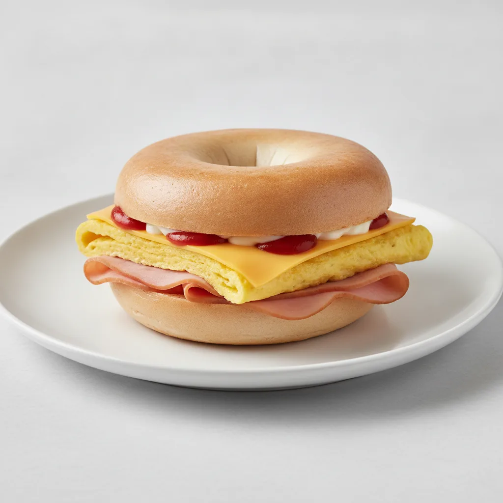 Egg and Cheese Bagel + Turkey Ham (Plain Bagel) Egg and Cheese Bagel + Turkey Ham (Plain Bagel)