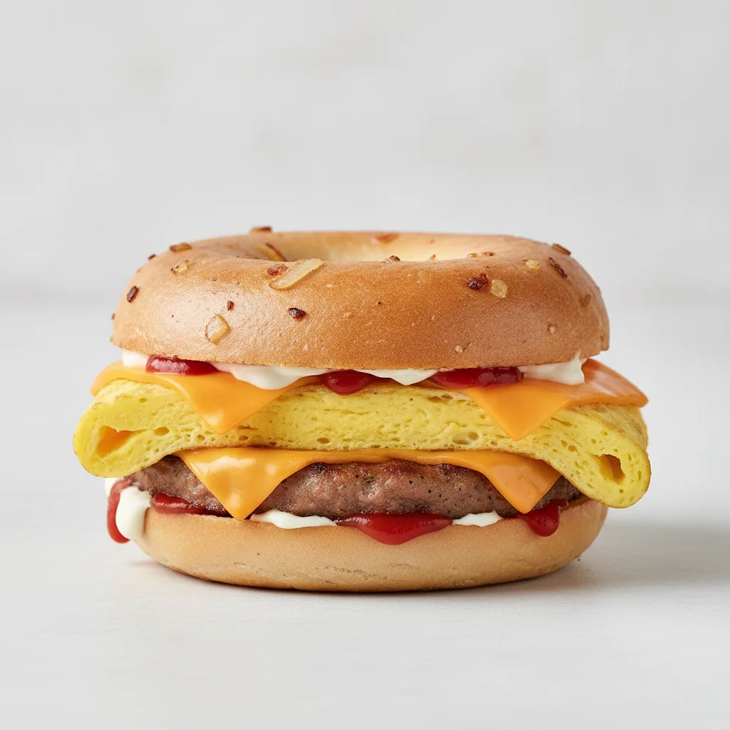 Egg and Cheese Bagel + Sausage (Onion Bagel) Egg and Cheese Bagel + Sausage (Onion Bagel)