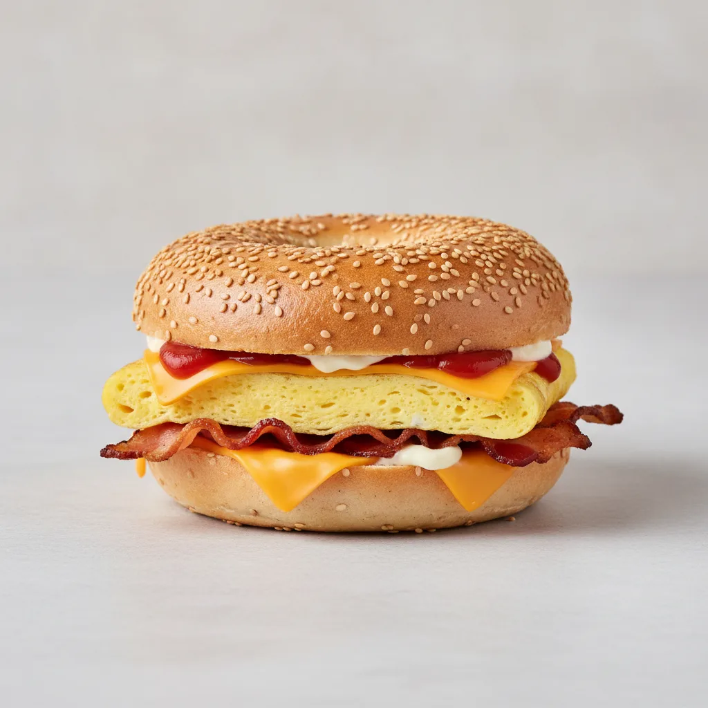 Egg and Cheese Bagel + Bacon (Sesame Bagel) Egg and Cheese Bagel + Bacon (Sesame Bagel)