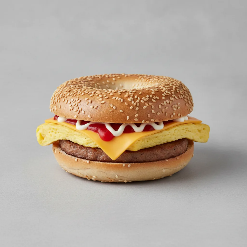 Egg and Cheese Bagel + Sausage (Sesame Bagel) Egg and Cheese Bagel + Sausage (Sesame Bagel)
