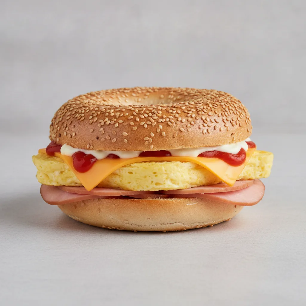 Egg and Cheese Bagel + Turkey Ham (Sesame Bagel) Egg and Cheese Bagel + Turkey Ham (Sesame Bagel)