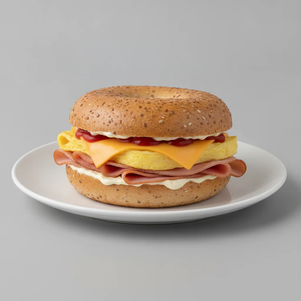 Egg and Cheese Bagel + Turkey Ham (Whole Wheat Bagel) Egg and Cheese Bagel + Turkey Ham (Whole Wheat Bagel)