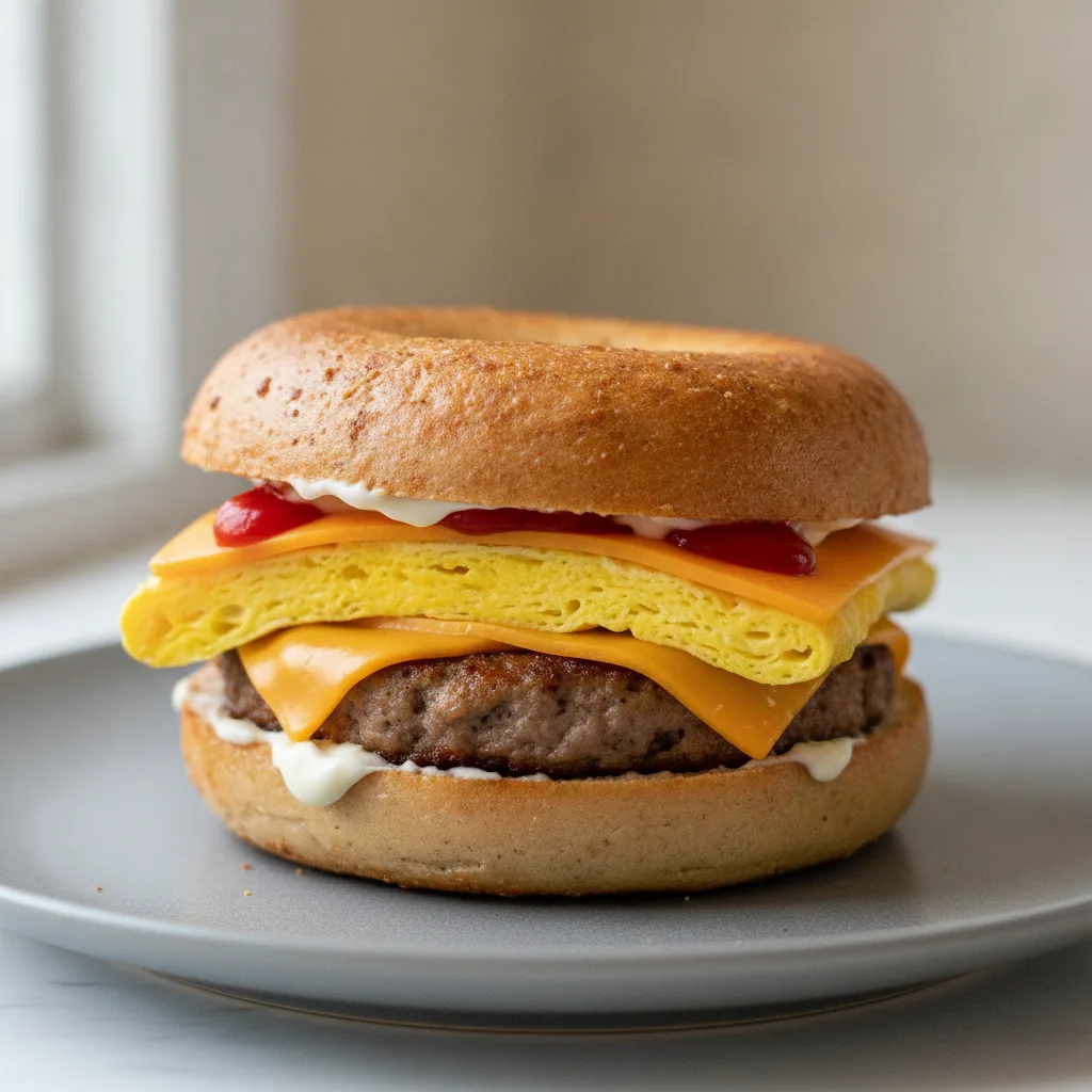 Egg and Cheese Bagel + Sausage (Gluten Free Bagel) Egg and Cheese Bagel + Sausage (Gluten Free Bagel)
