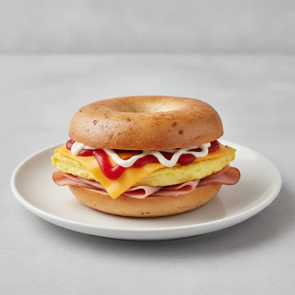 Egg and Cheese Bagel + Turkey Ham (Gluten Free Bagel) Egg and Cheese Bagel + Turkey Ham (Gluten Free Bagel)