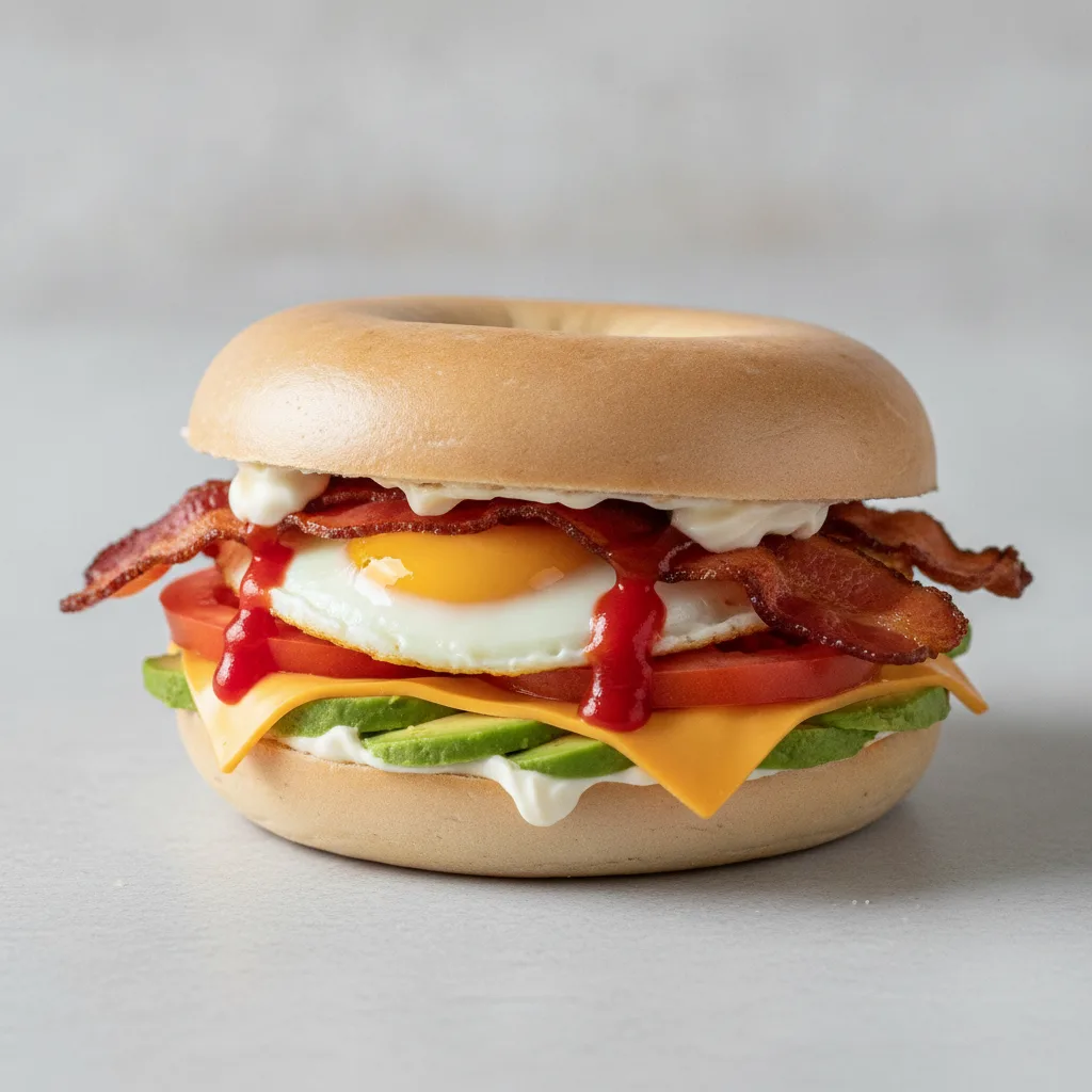 Avocado and Cheese Bagel + Bacon (Plain Bagel) Avocado and Cheese Bagel + Bacon (Plain Bagel)