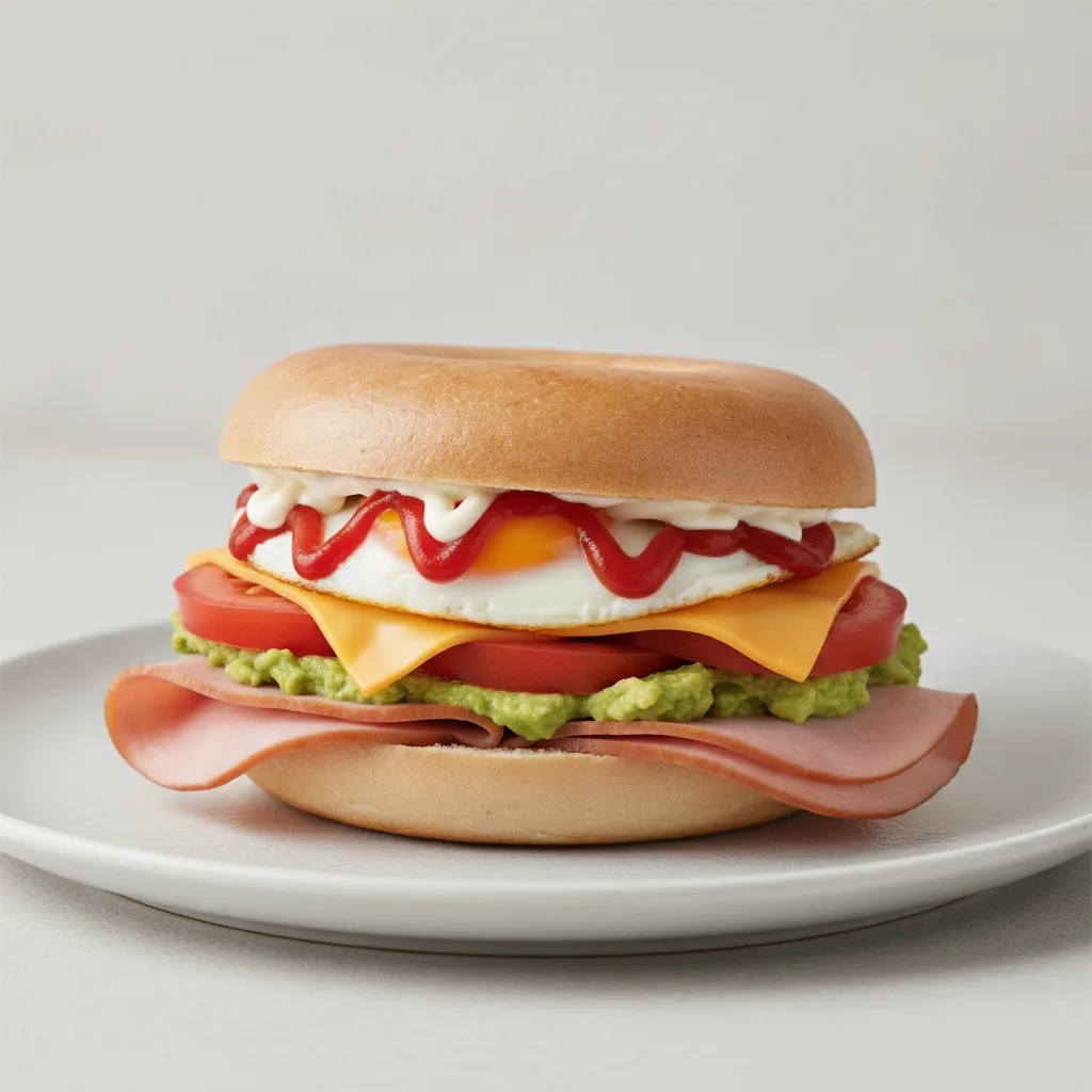 Avocado and Cheese Bagel + Turkey Ham (Plain Bagel) Avocado and Cheese Bagel + Turkey Ham (Plain Bagel)