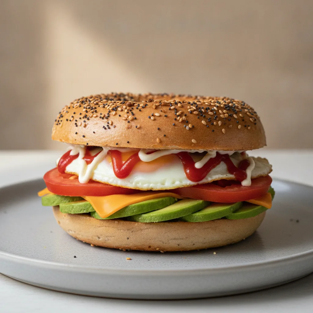 Avocado and Cheese Bagel (Everything Bagel) Avocado and Cheese Bagel (Everything Bagel)