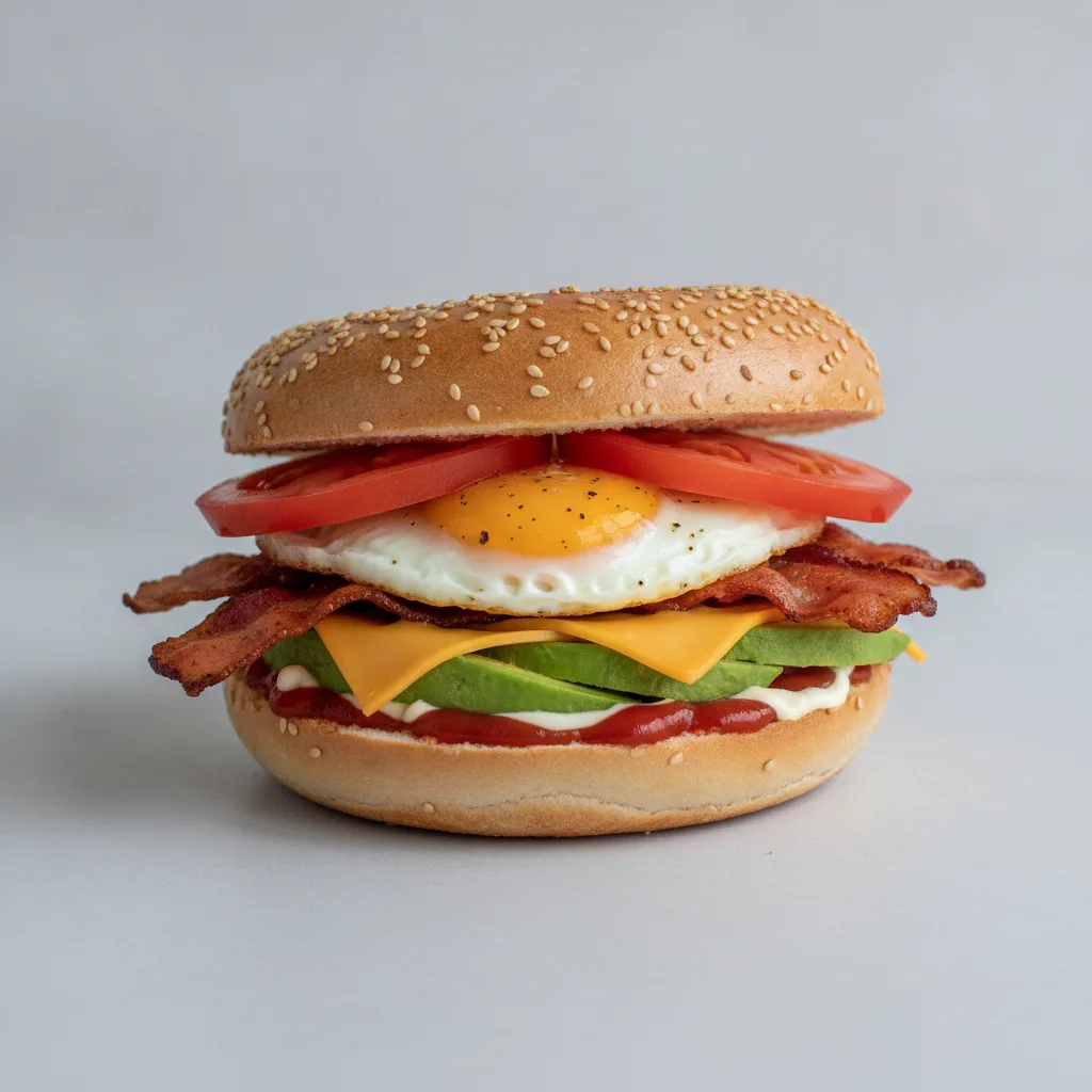 Avocado and Cheese Bagel + Bacon (Sesame Bagel) Avocado and Cheese Bagel + Bacon (Sesame Bagel)