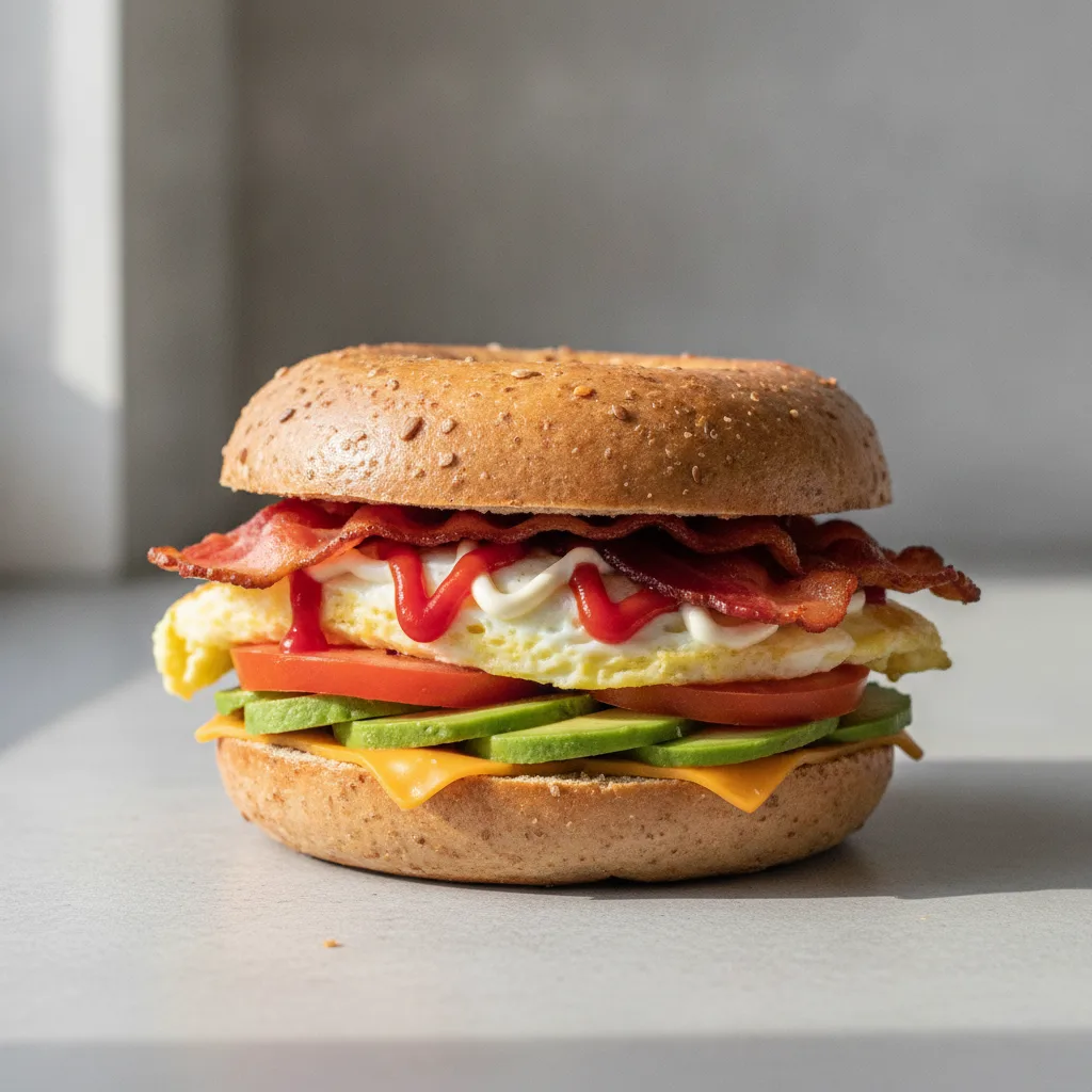 Avocado and Cheese Bagel + Bacon (Whole Wheat Bagel) Avocado and Cheese Bagel + Bacon (Whole Wheat Bagel)