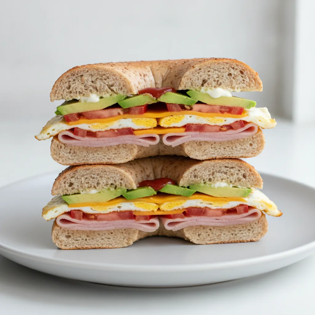 Avocado and Cheese Bagel + Turkey Ham (Whole Wheat Bagel) Avocado and Cheese Bagel + Turkey Ham (Whole Wheat Bagel)
