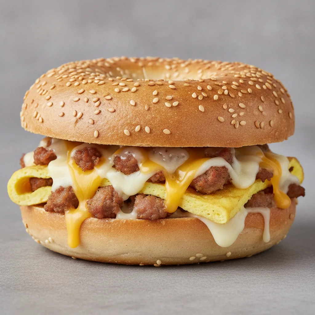 4 Cheese and Sausage Bagel (Sesame Bagel) 4 Cheese and Sausage Bagel (Sesame Bagel)
