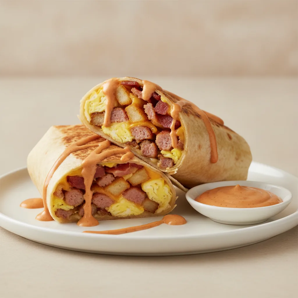 Breakfast Burrito - Pork Sausage & Thick Cut Bacon + Chipotle Mayo