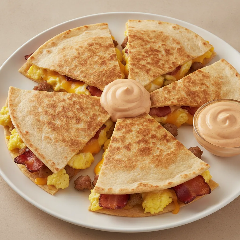 Breakfast Quesadilla - Pork Sausage & Thick Cut Bacon + Chipotle Mayo