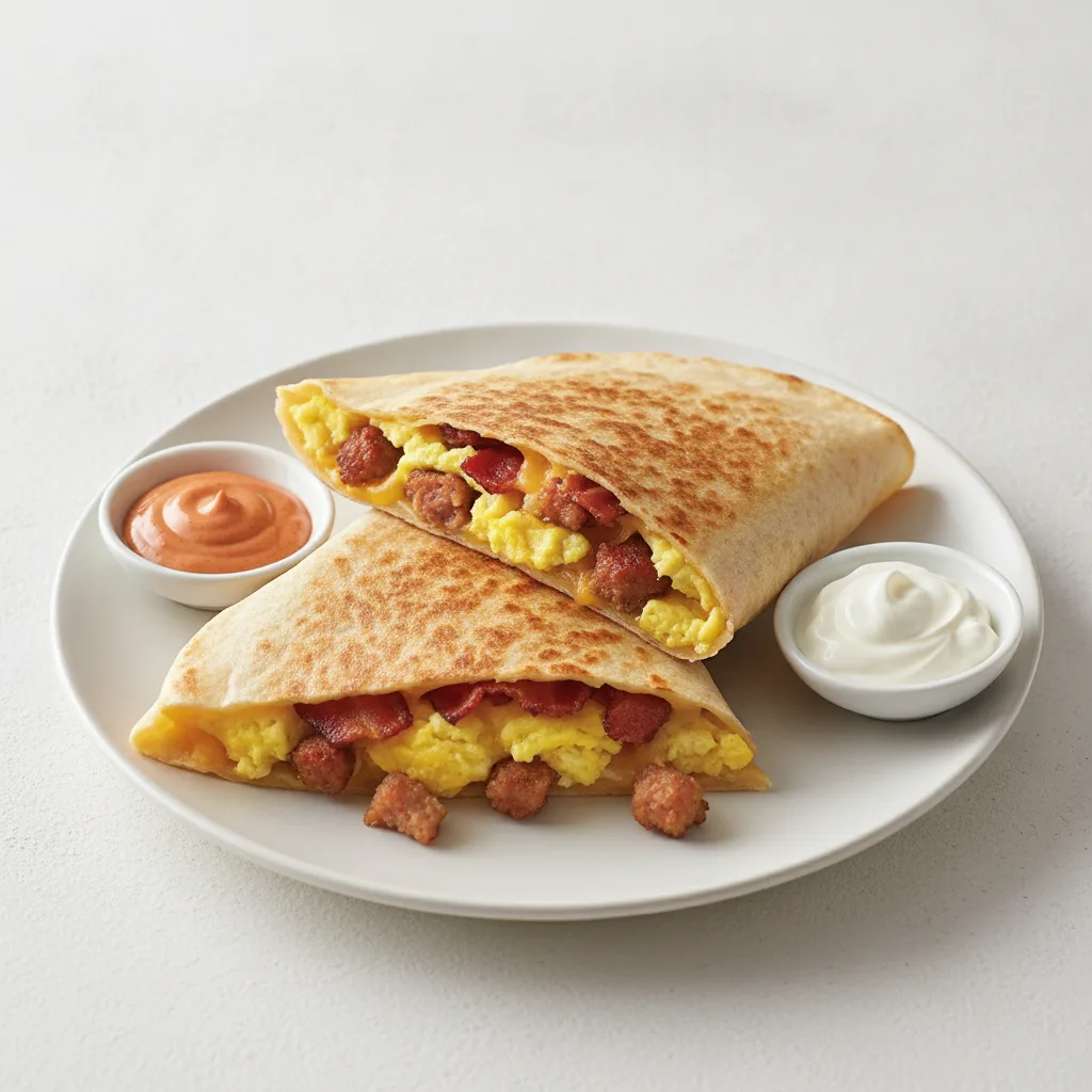 Breakfast Quesadilla - Pork Sausage & Thick Cut Bacon + Sour Cream