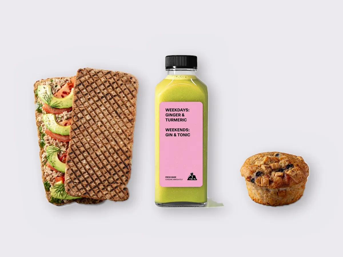 The Ultimate JOE Trio — Tunacado Sandwich, Green Sport, Blueberry Muffin The Ultimate JOE Trio — Tunacado Sandwich, Green Sport, Blueberry Muffin