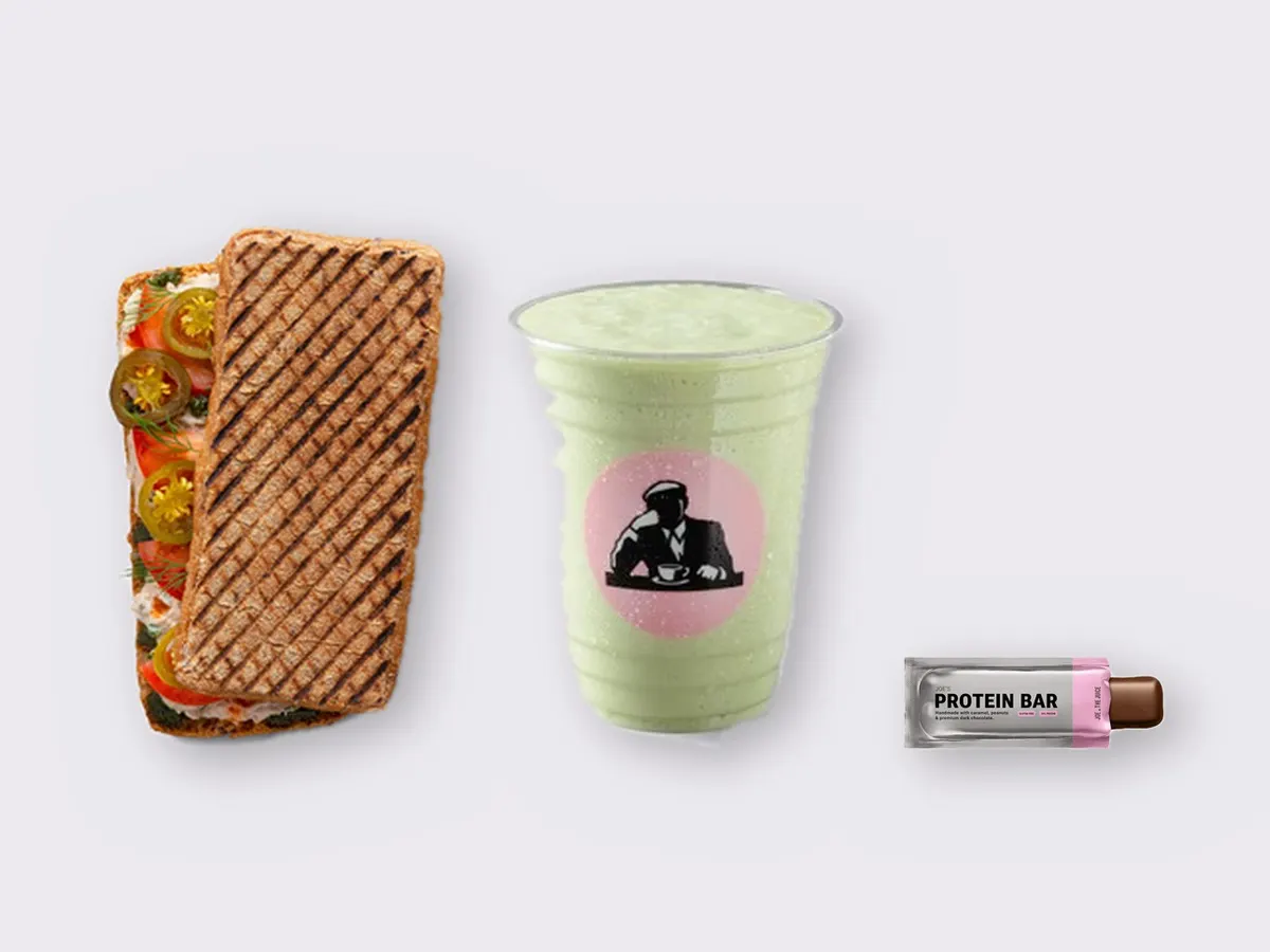 The Ultimate JOE Trio — Spicy Tuna Sandwich, Avo Shake, JOE's Protein Bar The Ultimate JOE Trio — Spicy Tuna Sandwich, Avo Shake, JOE's Protein Bar