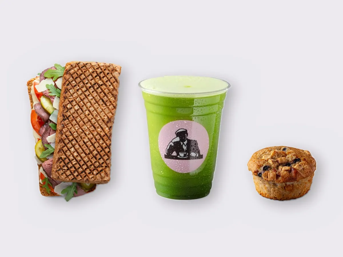 The Ultimate JOE Trio — The Steak, Green Tonic, Blueberry Muffin The Ultimate JOE Trio — The Steak, Green Tonic, Blueberry Muffin