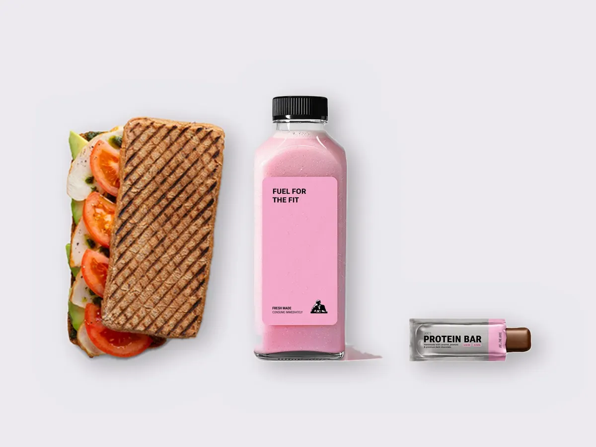 The Ultimate JOE Trio — JOE's Club Sandwich, Power Shake, JOE's Protein Bar