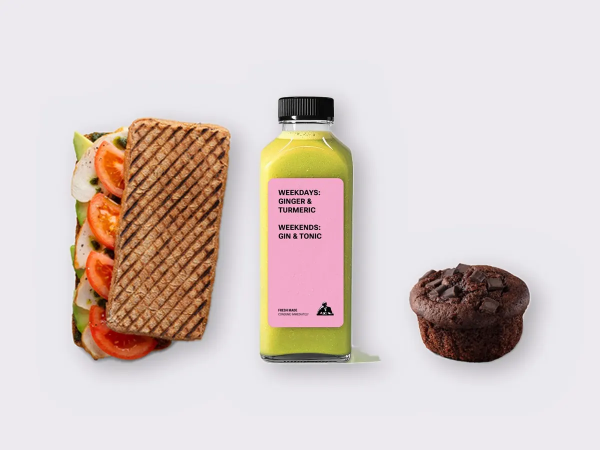 The Ultimate JOE Trio — JOE's Club Sandwich, Green Sport, Chocolate Muffin