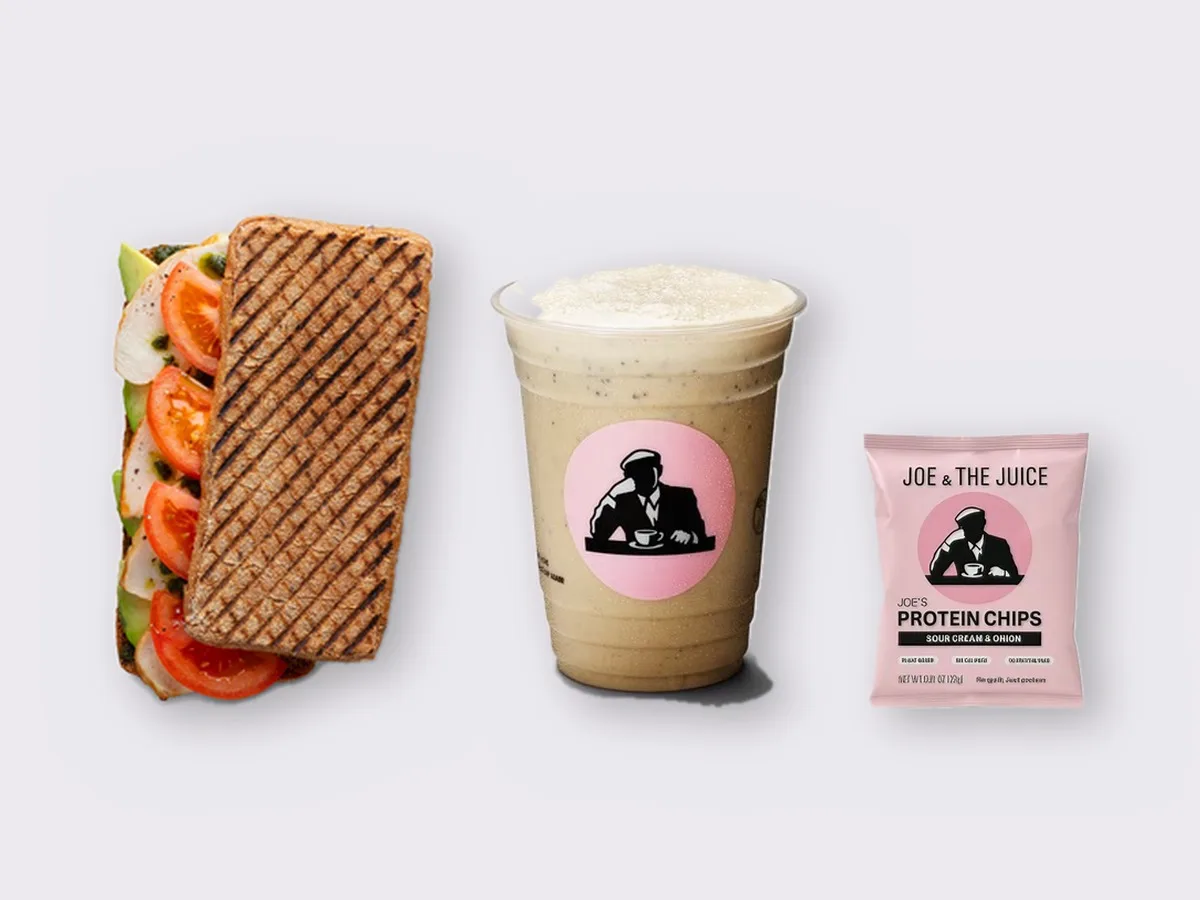 The Ultimate JOE Trio — JOE's Club Sandwich, Coffee Shake, JOE's Protein Chips