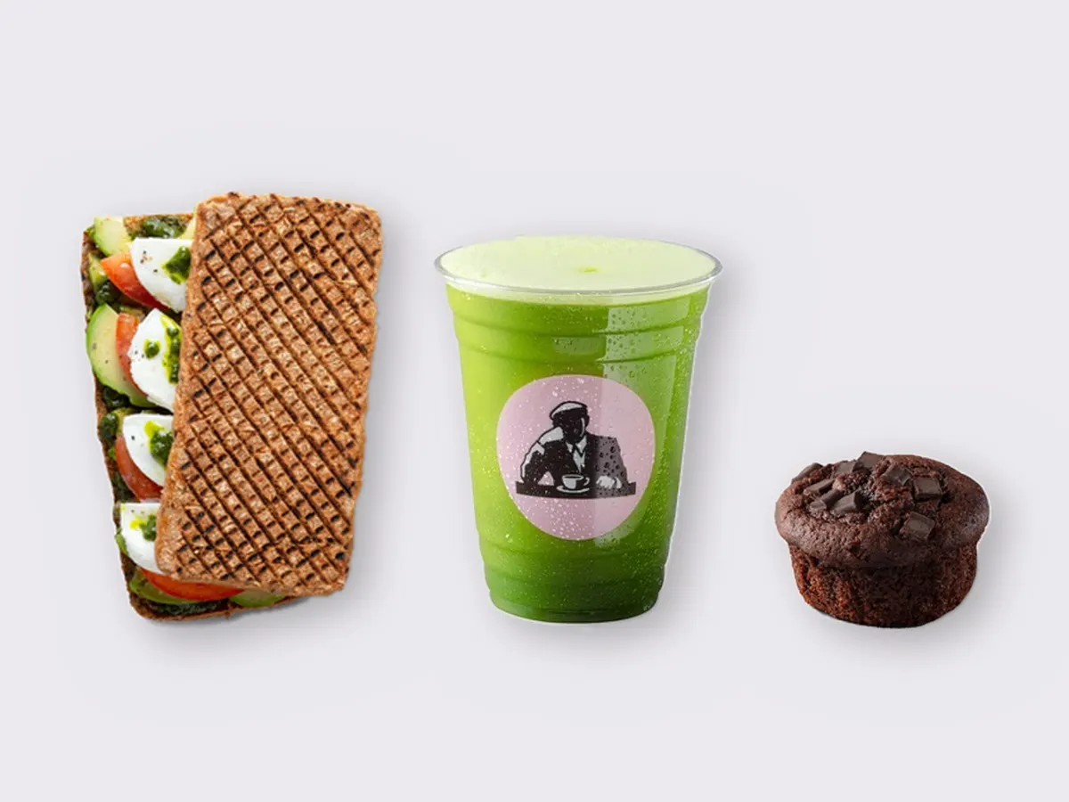 The Ultimate JOE Trio — Avocado Sandwich, Green Tonic, Chocolate Muffin